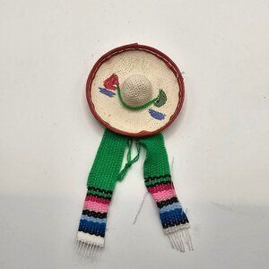 Miniature Mexican Sombrero Magnet With Embroidered Design & Colorful Woven Tasse